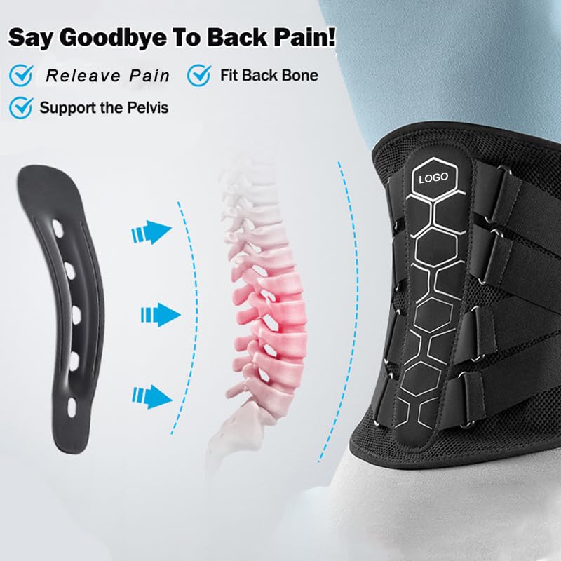 Back Brace for Lower Back Pain Relief - Medical Grade 8-Strap Lumbar Support Belt with Steel Stays - Adjustable Back Belt Support for Men and Women (L)