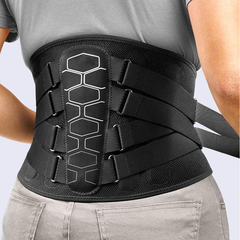 Back Brace for Lower Back Pain Relief - Medical Grade 8-Strap Lumbar Support Belt with Steel Stays - Adjustable Back Belt Support for Men and Women (L)