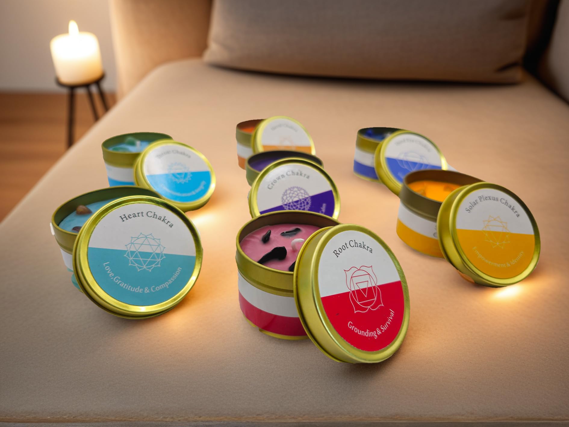 Chakra Candles Gift Set for Women and Men. with 7 Chakra Healing Crystal Bracelet – Aromatherapy Candles for Meditation, Yoga, Stress Relief & Spiritual Balance – Made with Natural Soy Wax